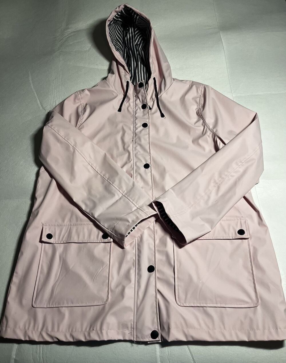 Urban Republic Women’s XL Pink Hooded Rain Jacket Coat Striped Lined Snap Front